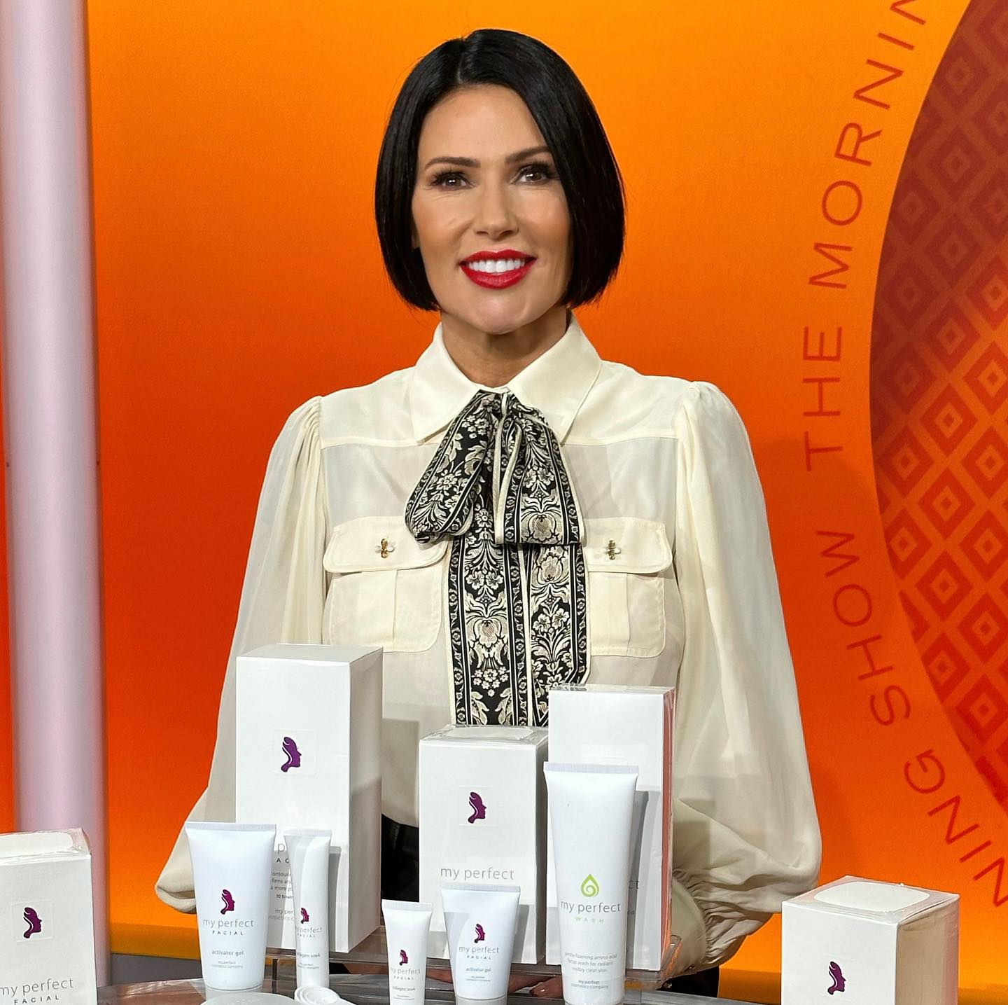 Founder presenting My Perfect Cosmetics products
